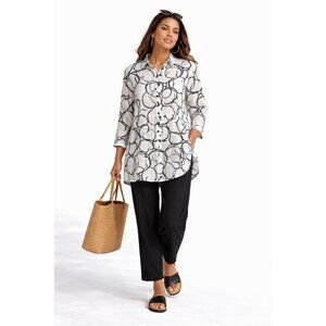 Habitat Abstract Linen Blend Tunic Top Women’s M Black White Artsy Minimalist